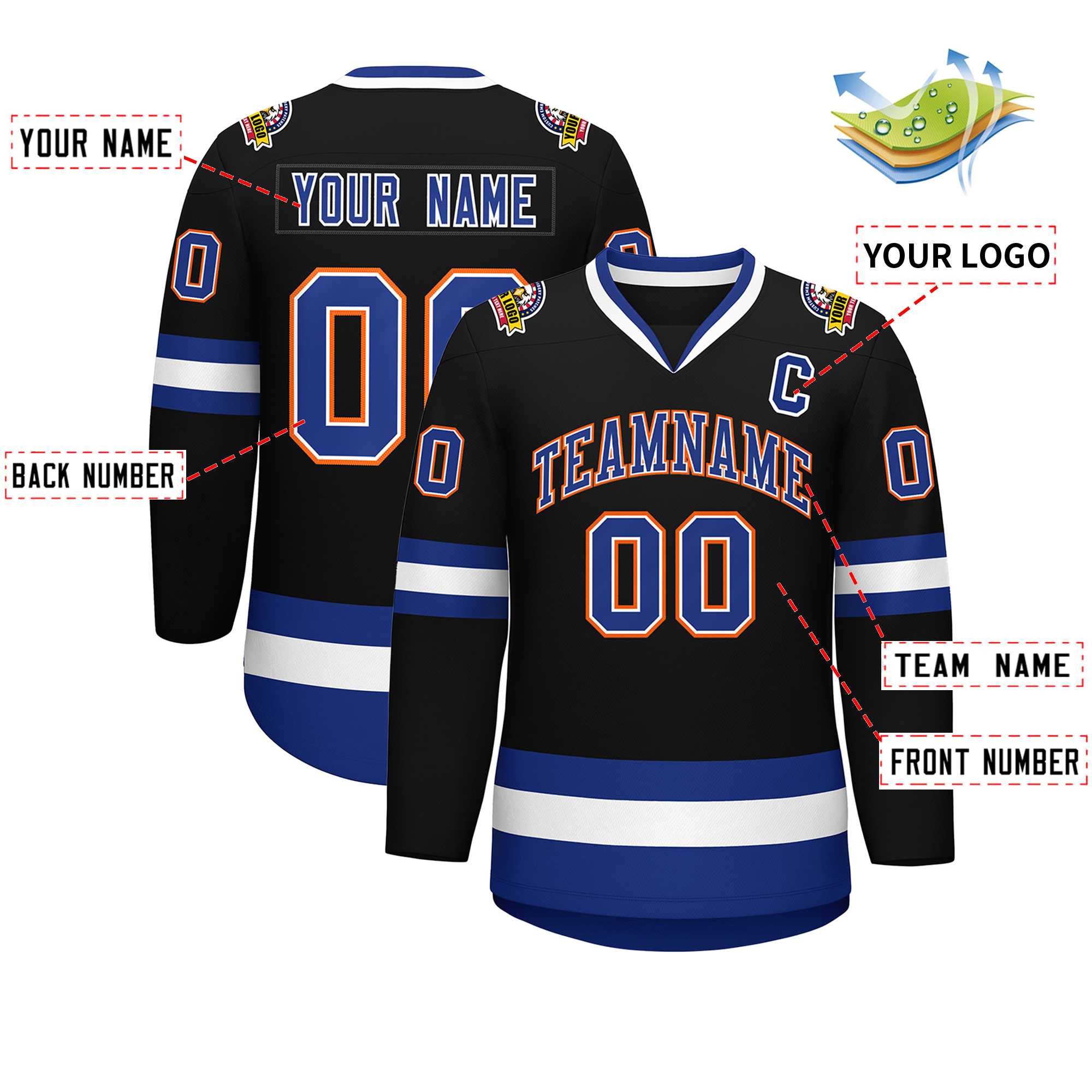 Custom Black Royal White-Orange Classic Style Hockey Jersey | KXKSHOP