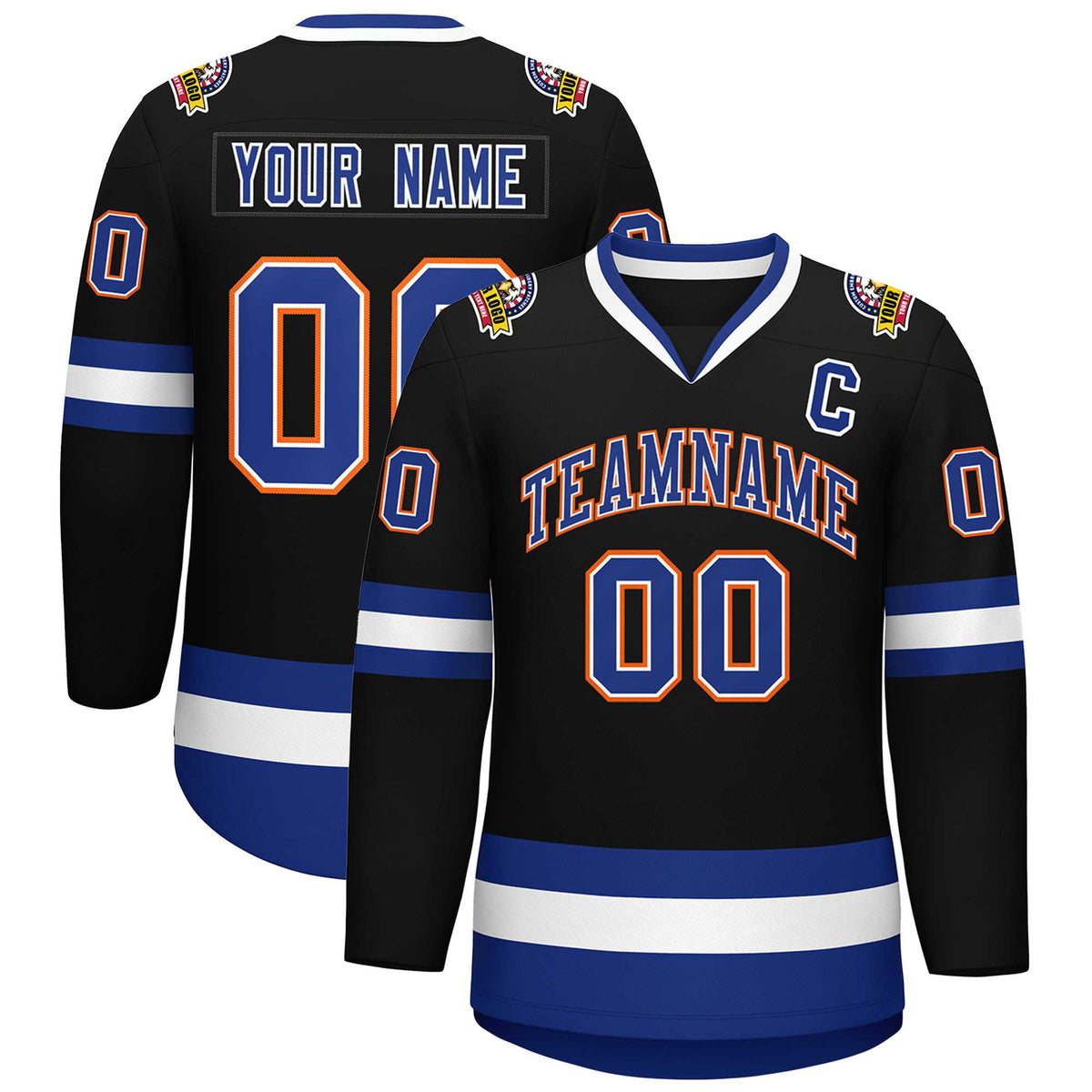 Custom Black Royal White-Orange Classic Style Hockey Jersey | KXKSHOP