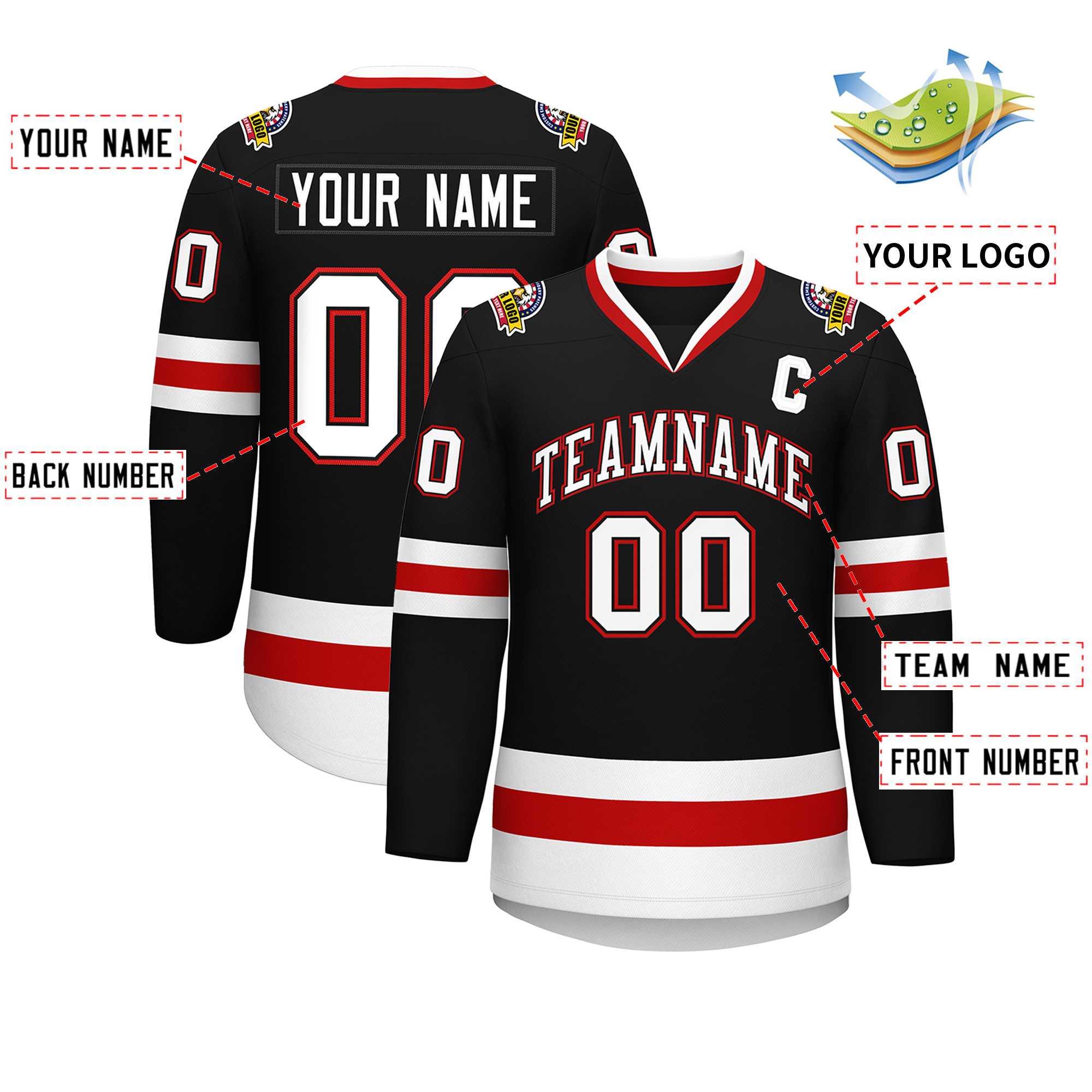 Custom Black White Black-Red Classic Style Hockey Jersey | KXKSHOP