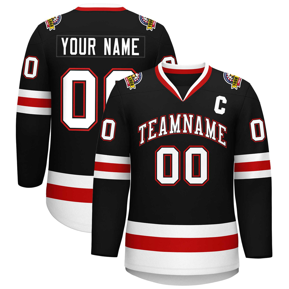 Custom Black White Black-Red Classic Style Hockey Jersey | KXKSHOP