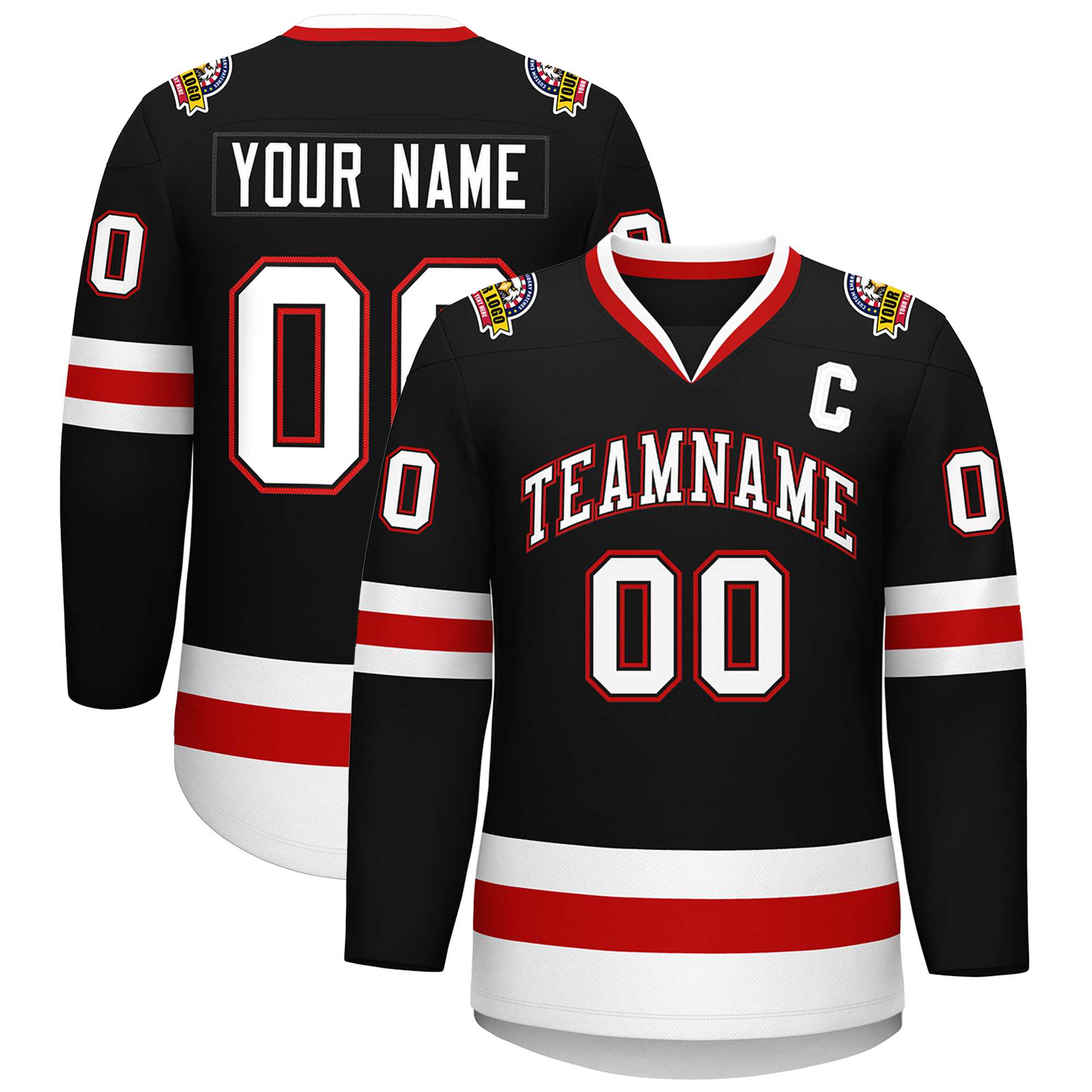 Custom Black White Black-Red Classic Style Hockey Jersey | KXKSHOP
