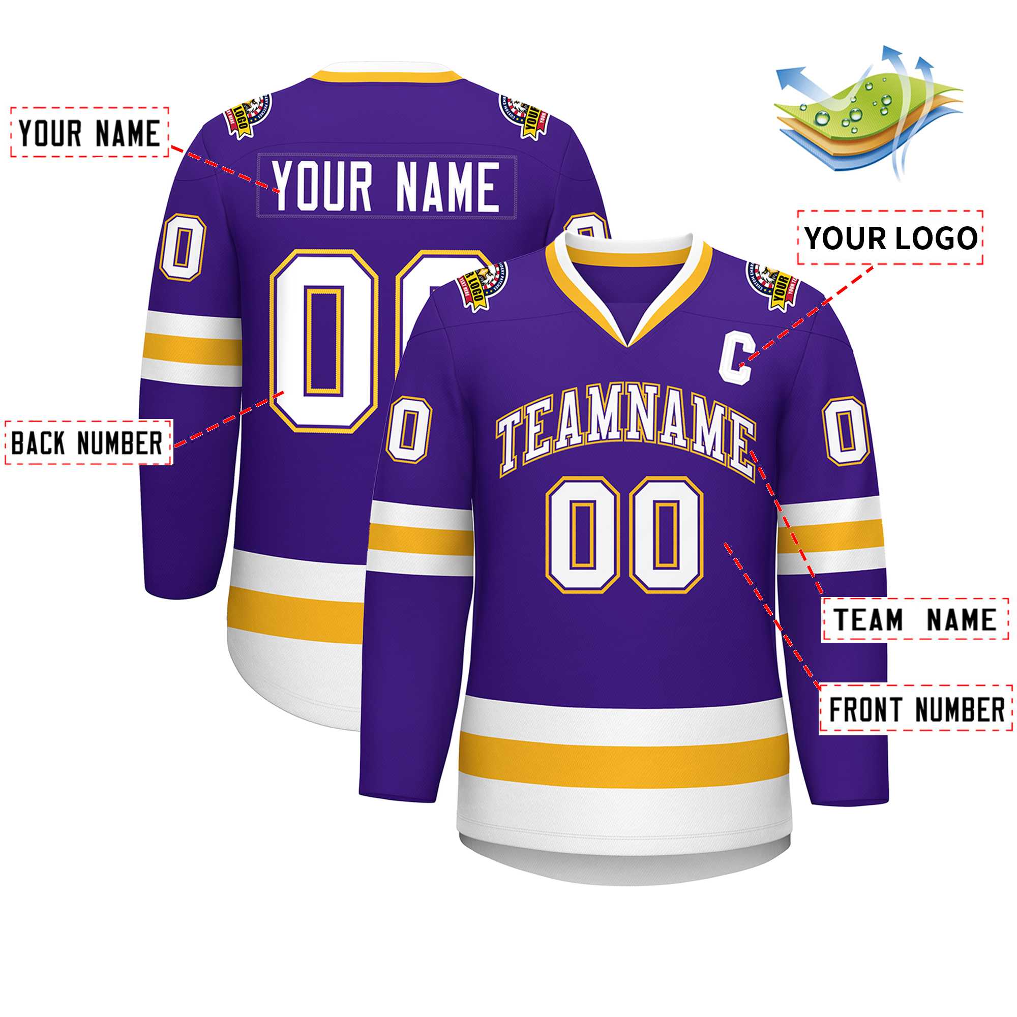 Custom Purple White Purple-Gold Classic Style Hockey Jersey | KXKSHOP