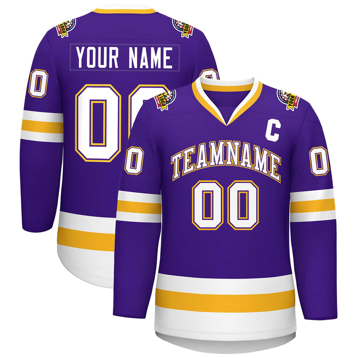 Custom Purple White Purple-Gold Classic Style Hockey Jersey | KXKSHOP