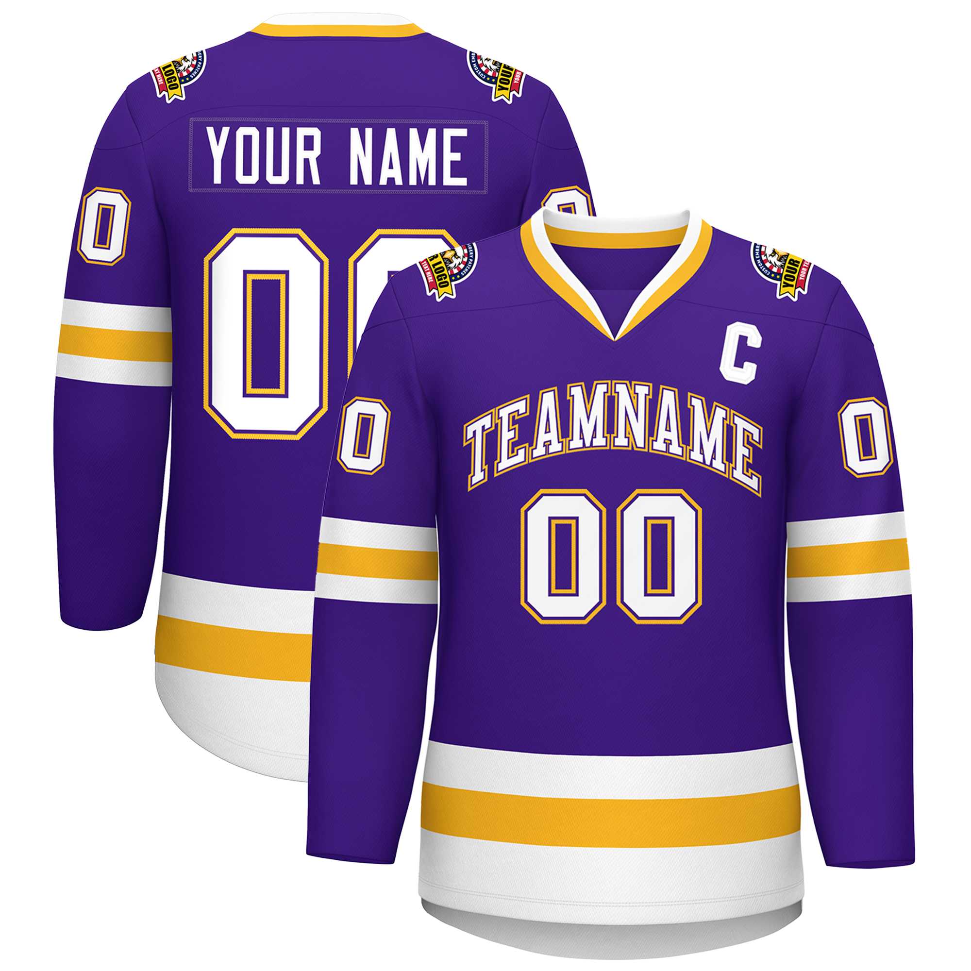 Custom Purple White Purple-Gold Classic Style Hockey Jersey | KXKSHOP
