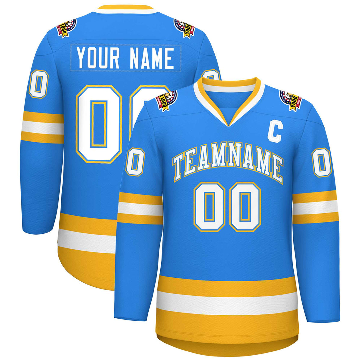 Custom Powder Blue White Powder Blue-Gold Classic Style Hockey Jersey | KXKSHOP