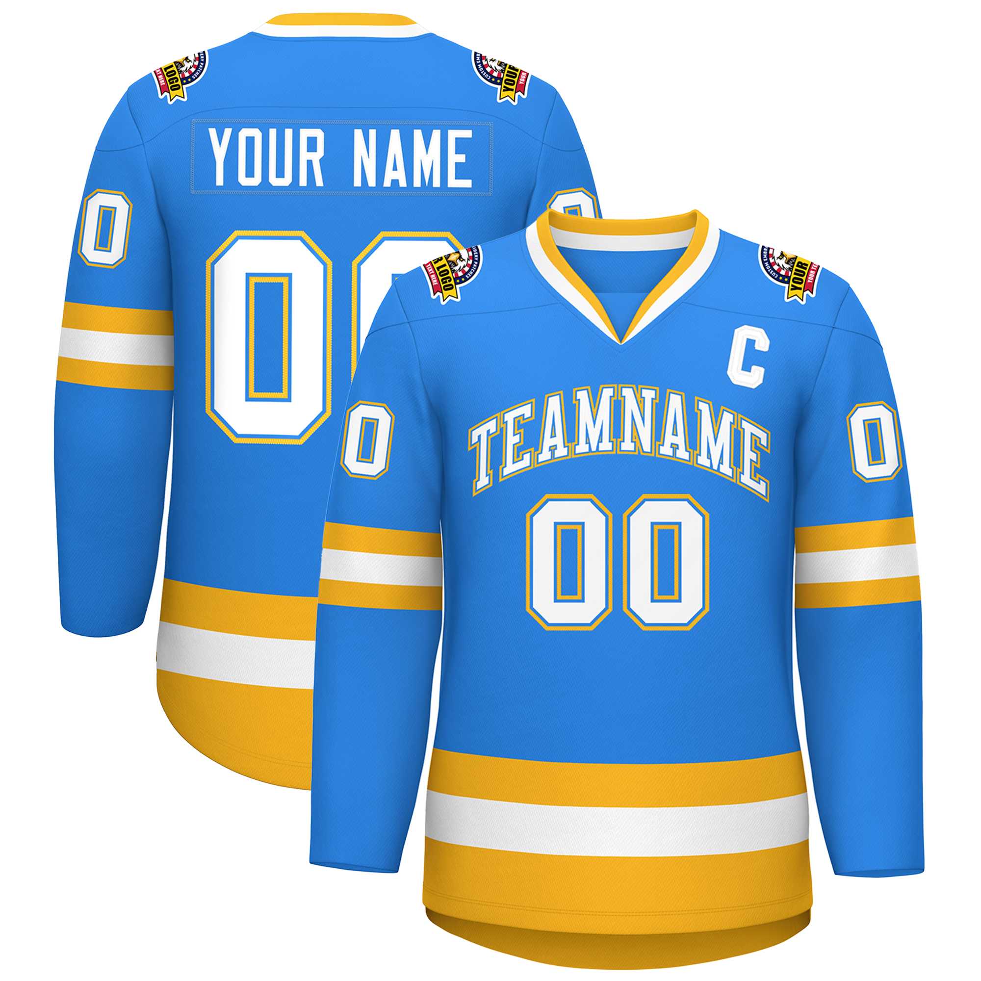 Custom Powder Blue White Powder Blue-Gold Classic Style Hockey Jersey | KXKSHOP