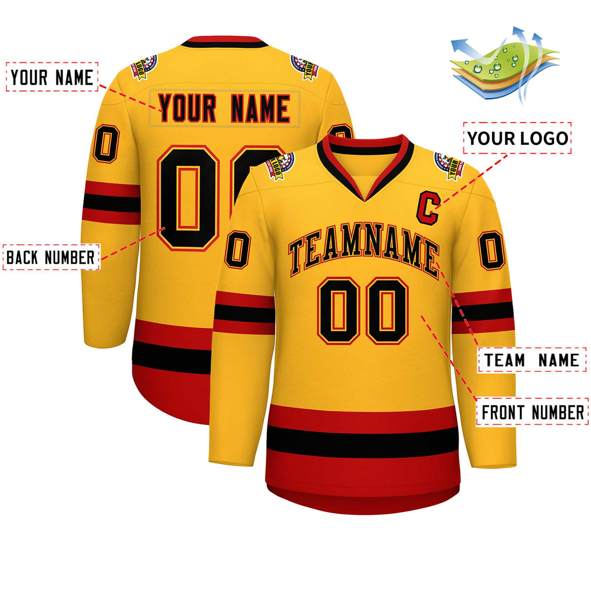 Custom Gold Black Gold-Red Classic Style Hockey Jersey | KXKSHOP