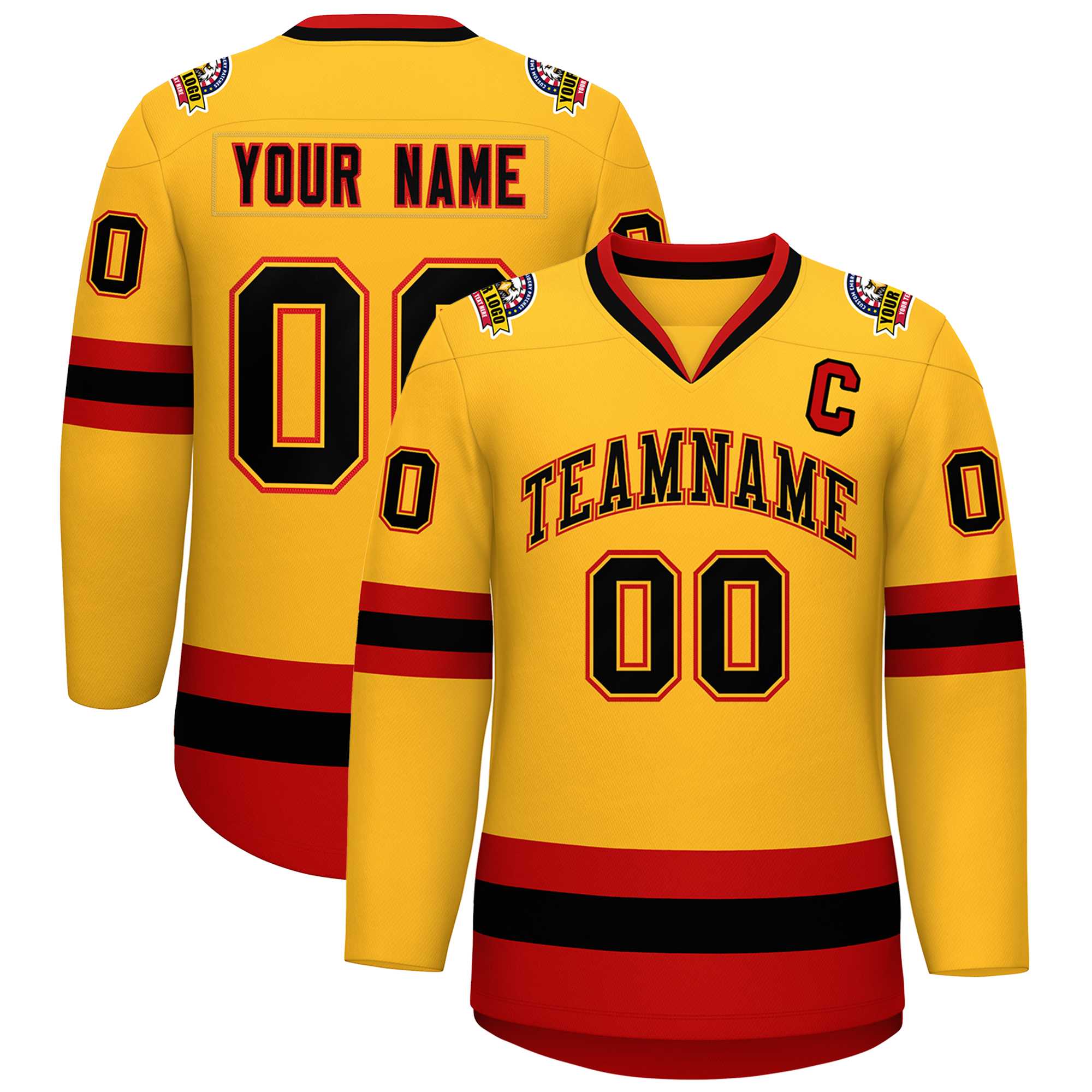 Custom Gold Black Gold-Red Classic Style Hockey Jersey | KXKSHOP