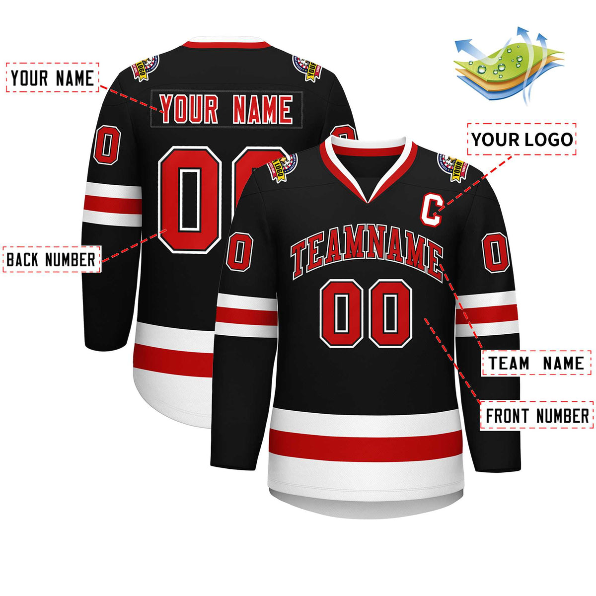 Custom Black Red Black-White Classic Style Hockey Jersey | KXKSHOP