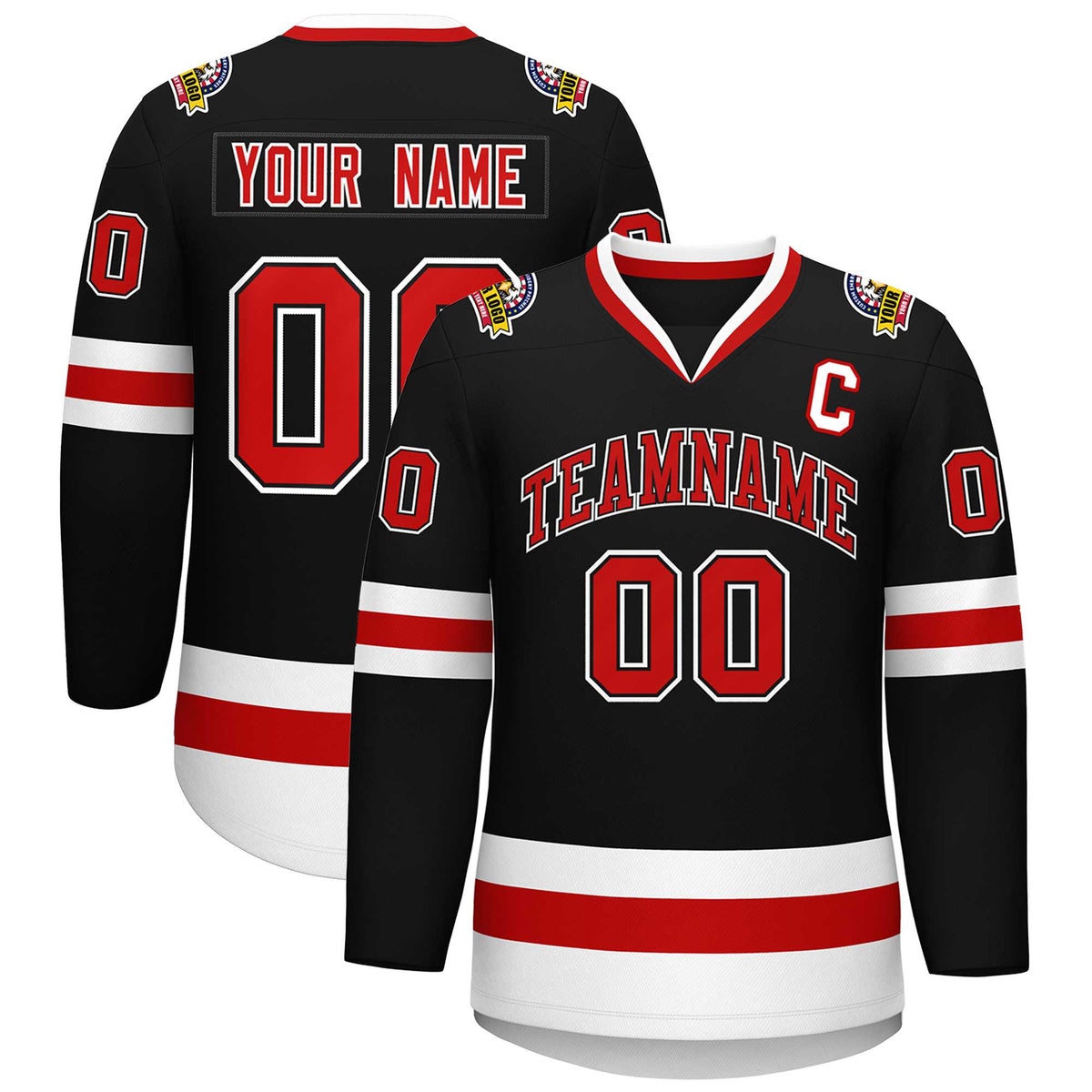 Custom Black Red Black-White Classic Style Hockey Jersey | KXKSHOP
