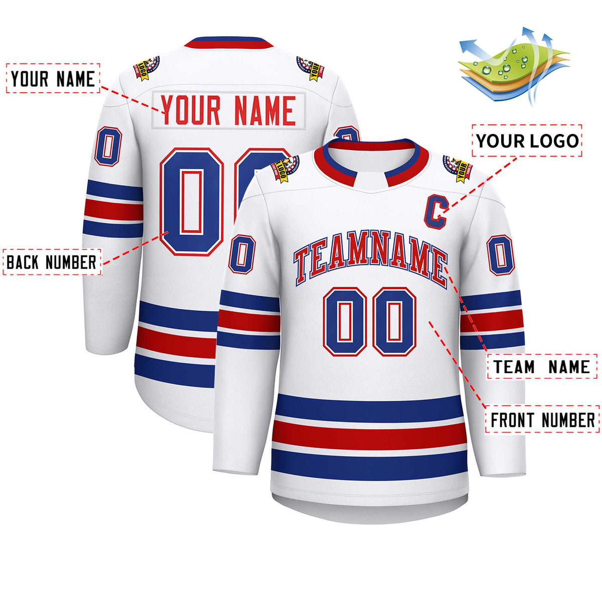Custom White Red White-Royal Classic Style Hockey Jersey | KXKSHOP