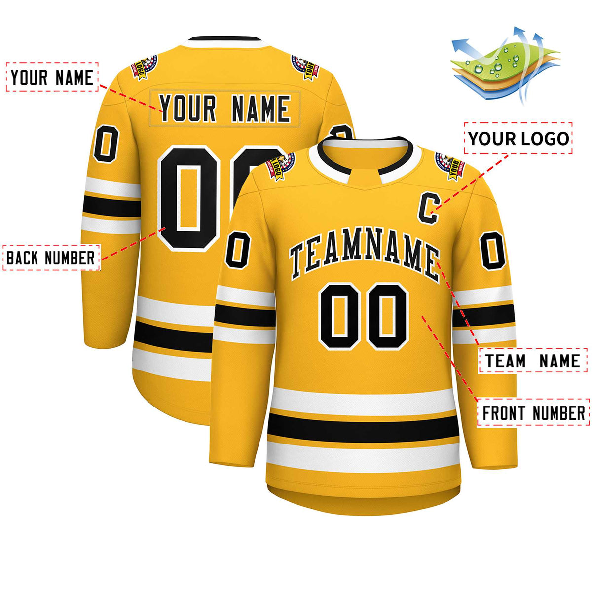 Custom Gold Black-White Classic Style Hockey Jersey | KXKSHOP