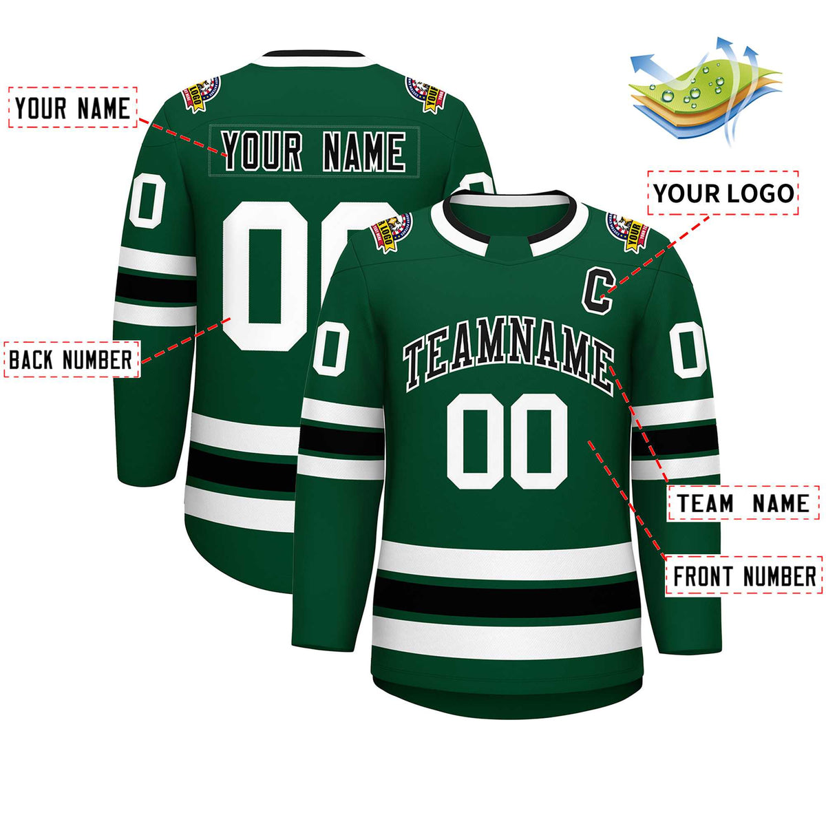 Custom Green Black-White Classic Style Hockey Jersey | KXKSHOP