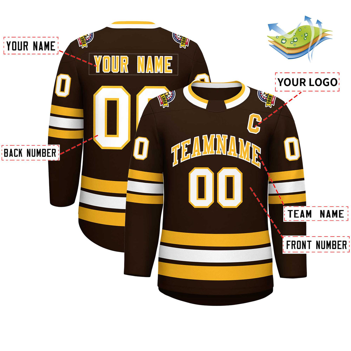 Custom Brown Gold-White Classic Style Hockey Jersey | KXKSHOP