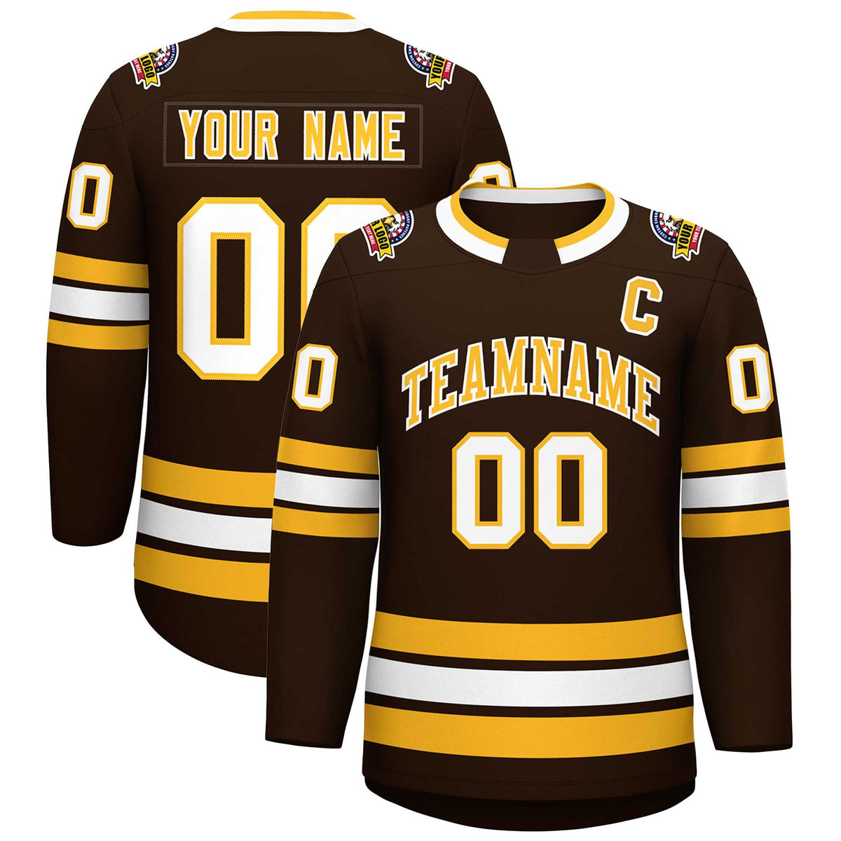 Custom Brown Gold-White Classic Style Hockey Jersey | KXKSHOP