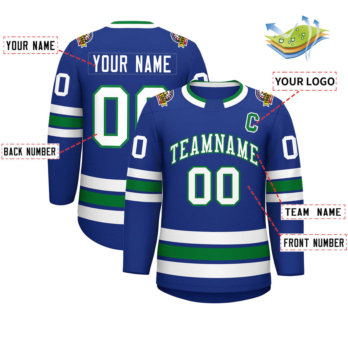 Custom Royal White-Kelly Green Classic Style Hockey Jersey | KXKSHOP
