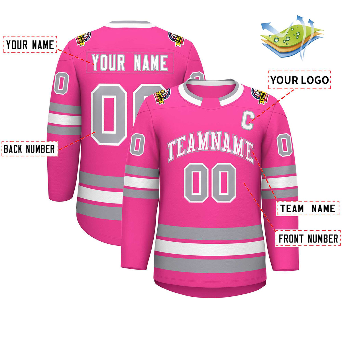 Custom Pink White Pink-Gray Classic Style Hockey Jersey | KXKSHOP