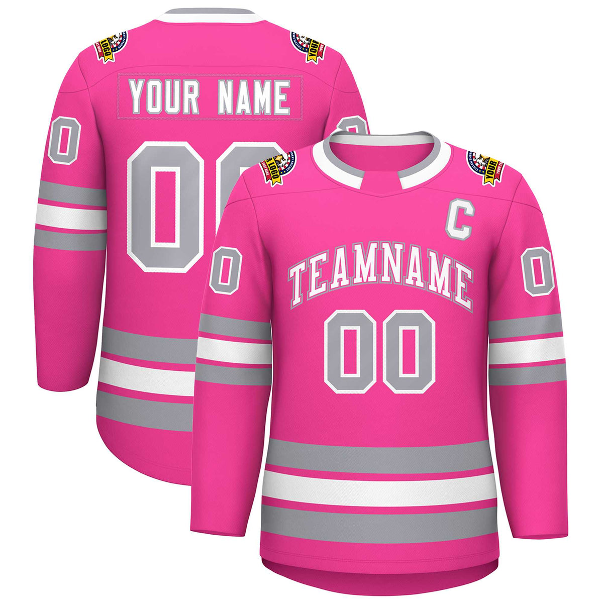 Custom Pink White Pink-Gray Classic Style Hockey Jersey | KXKSHOP