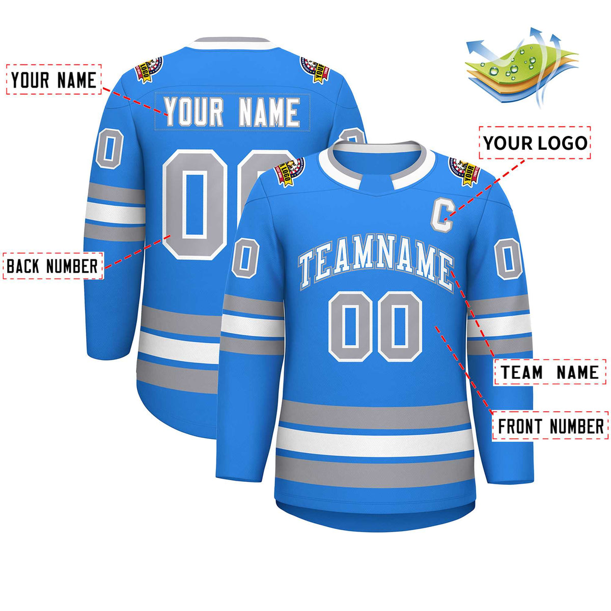 Custom Powder Blue White Powder Blue-Gray Classic Style Hockey Jersey | KXKSHOP