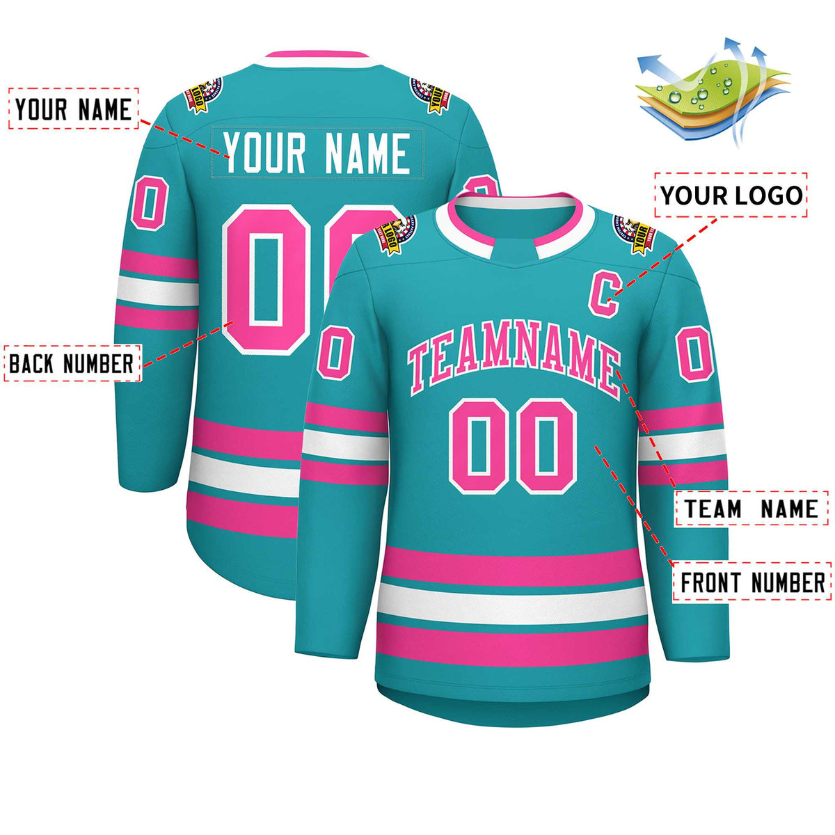 Custom Aqua Pink-White Classic Style Hockey Jersey | KXKSHOP