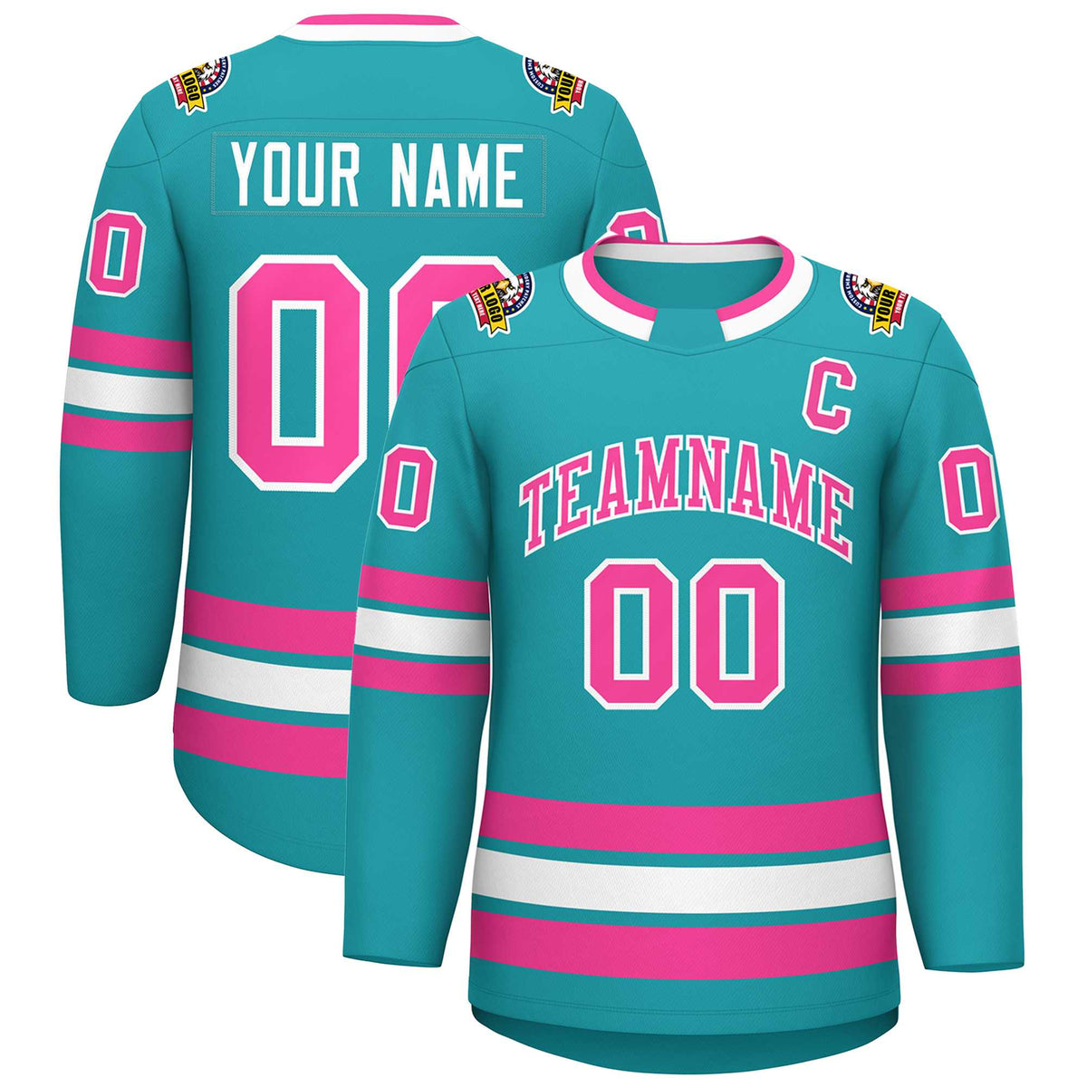 Custom Aqua Pink-White Classic Style Hockey Jersey | KXKSHOP