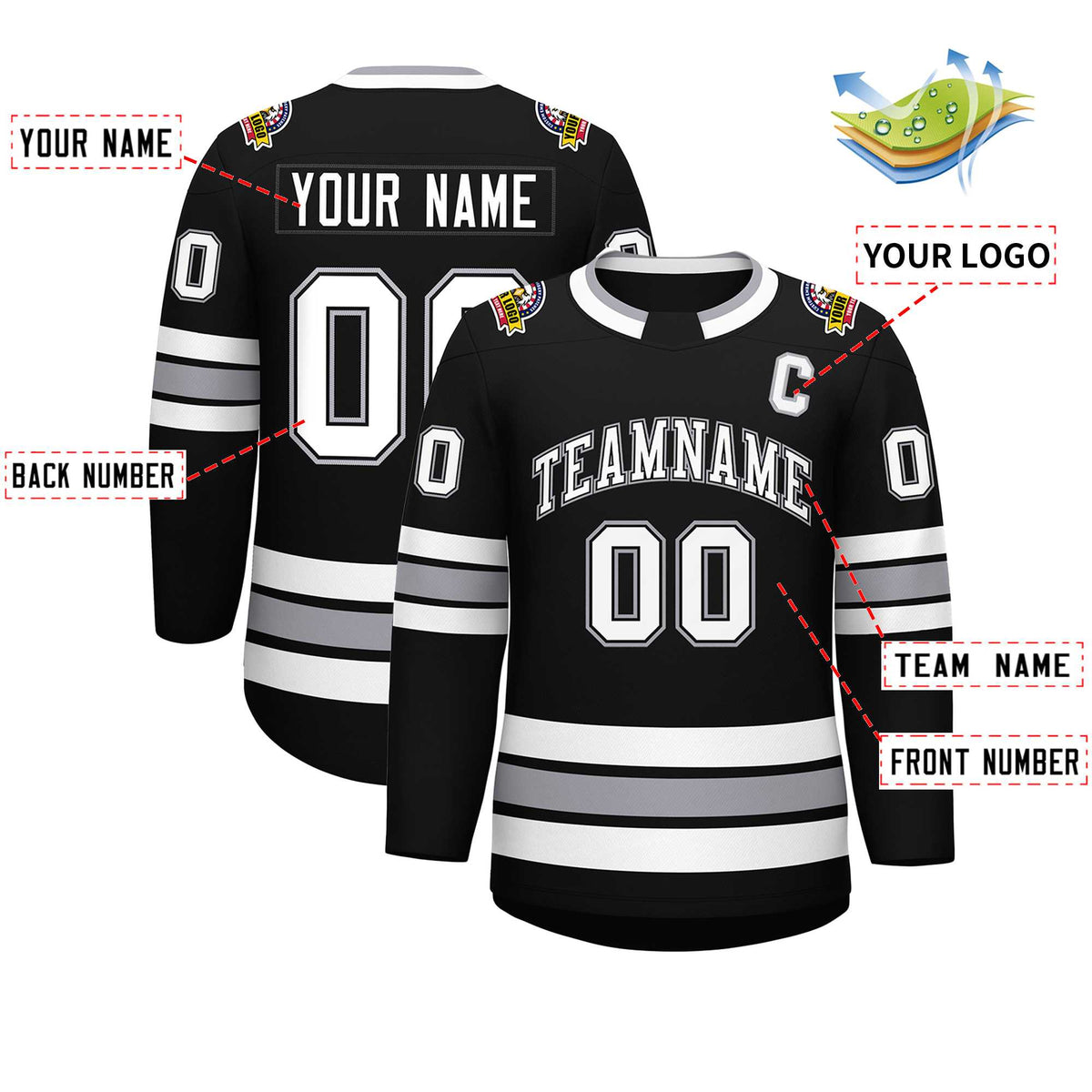 Custom Black White Black-Gray Classic Style Hockey Jersey | KXKSHOP