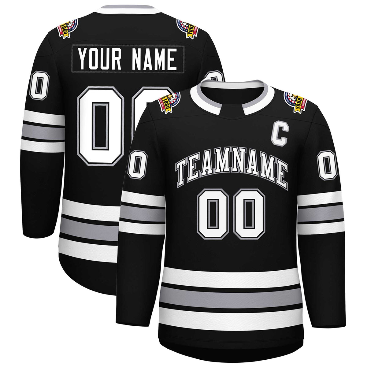 Custom Black White Black-Gray Classic Style Hockey Jersey | KXKSHOP