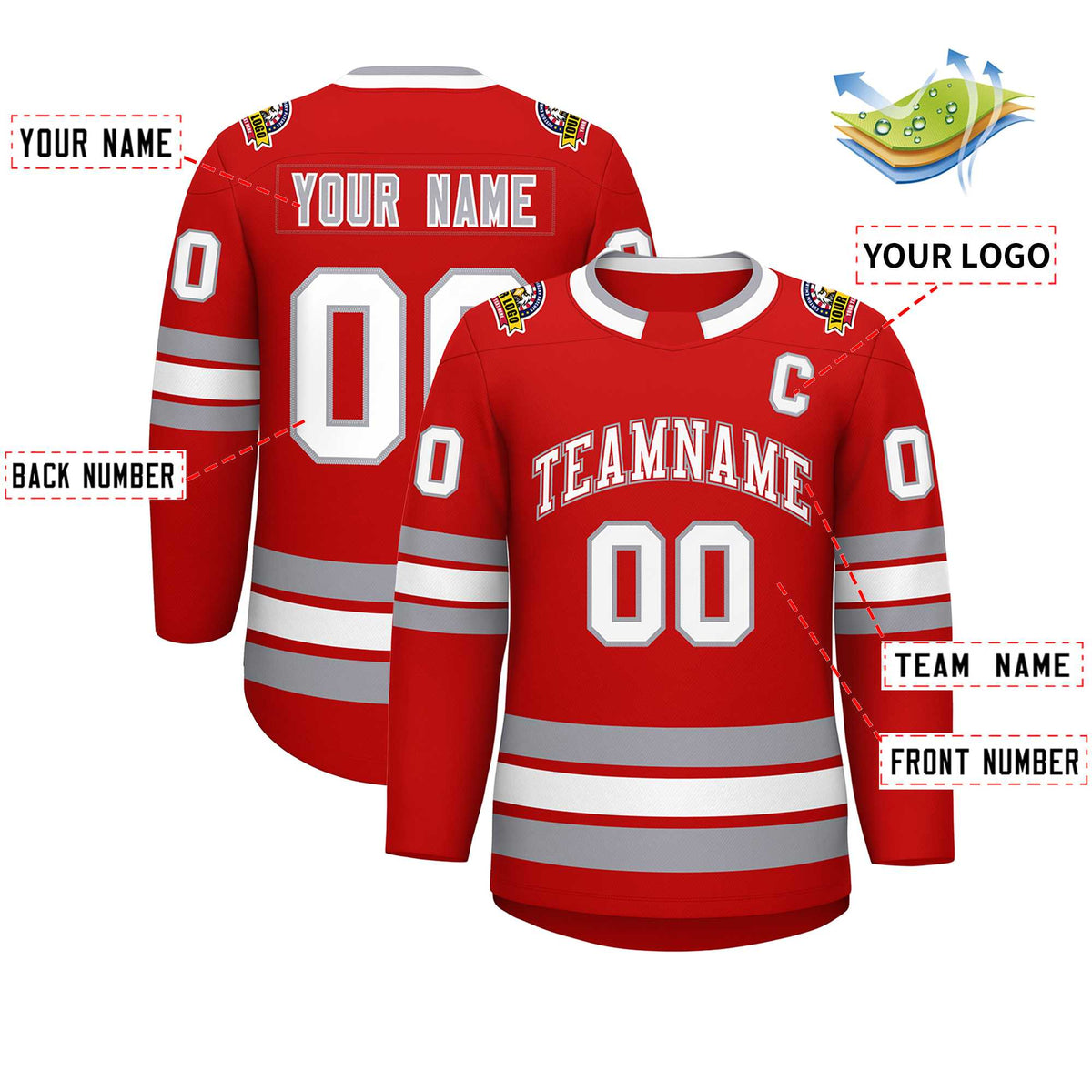 Custom Red White Red-Gray Classic Style Hockey Jersey | KXKSHOP