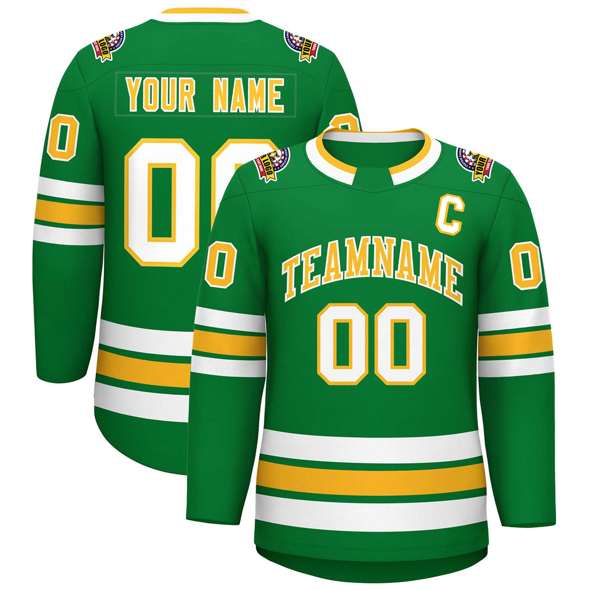 Custom Kelly Green Gold-White Classic Style Hockey Jersey | KXKSHOP