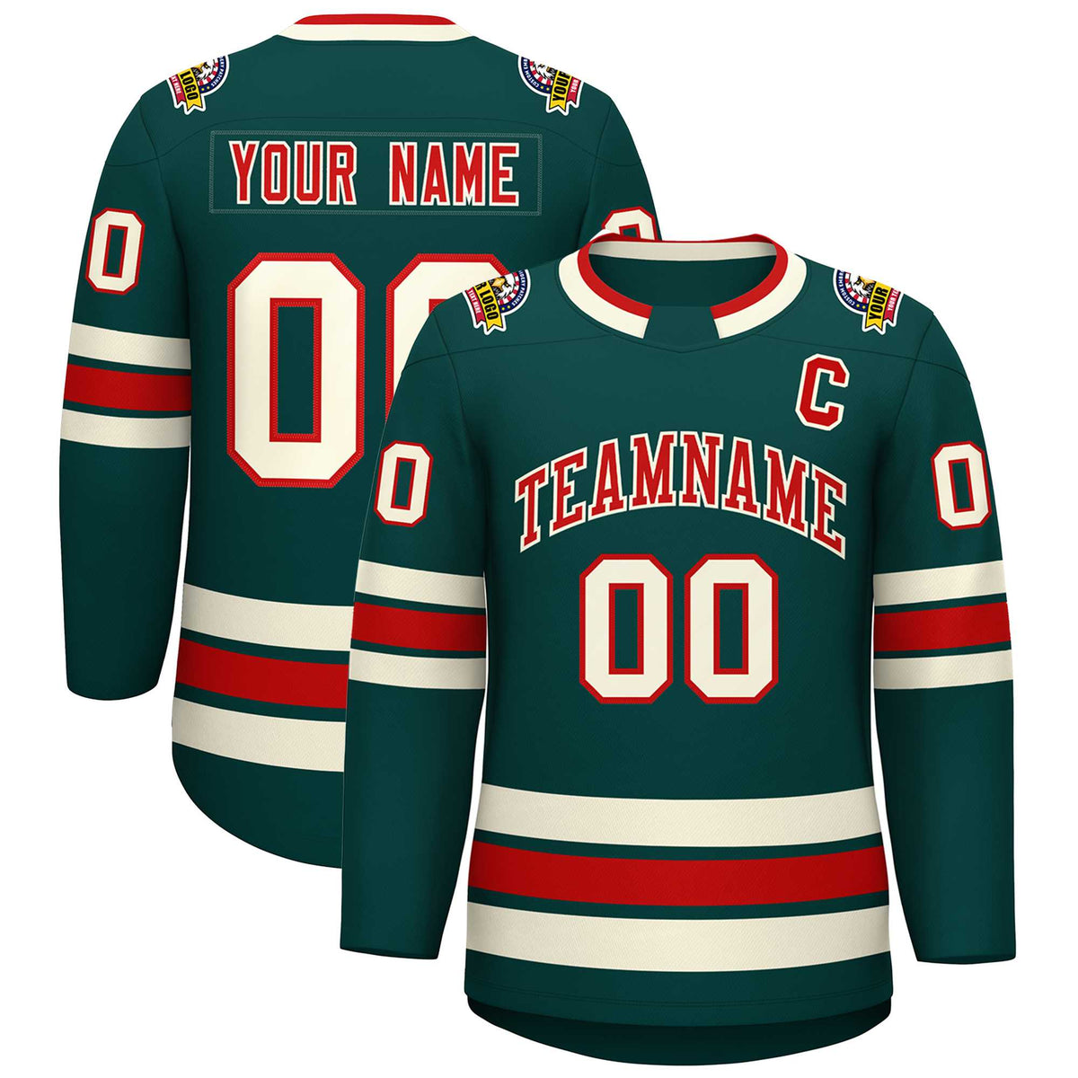 Custom Midnight Green Red-Khaki Classic Style Hockey Jersey | KXKSHOP