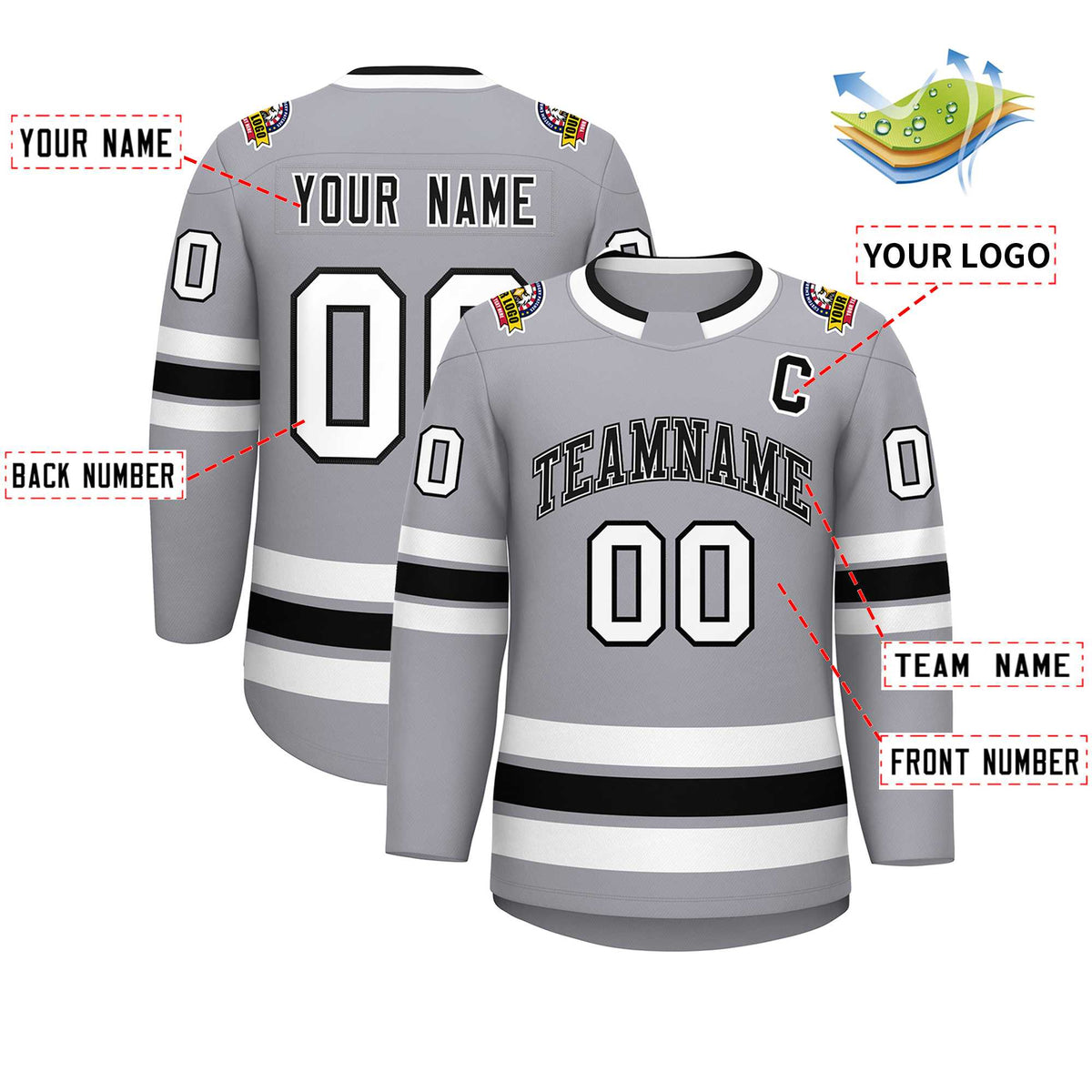 Custom Gray Black White-Black Classic Style Hockey Jersey | KXKSHOP