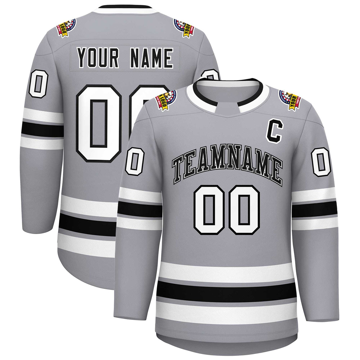 Custom Gray Black White-Black Classic Style Hockey Jersey | KXKSHOP