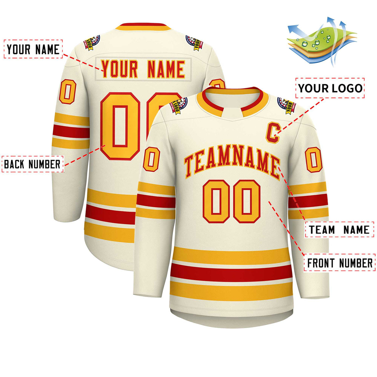 Custom Khaki Red-Gold Classic Style Hockey Jersey | KXKSHOP