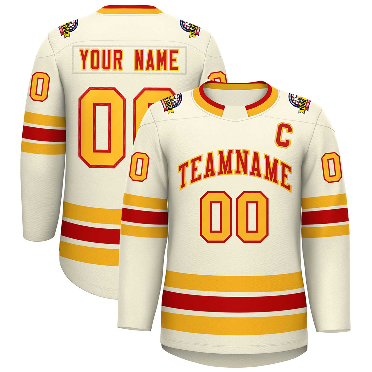 Custom Khaki Red-Gold Classic Style Hockey Jersey | KXKSHOP