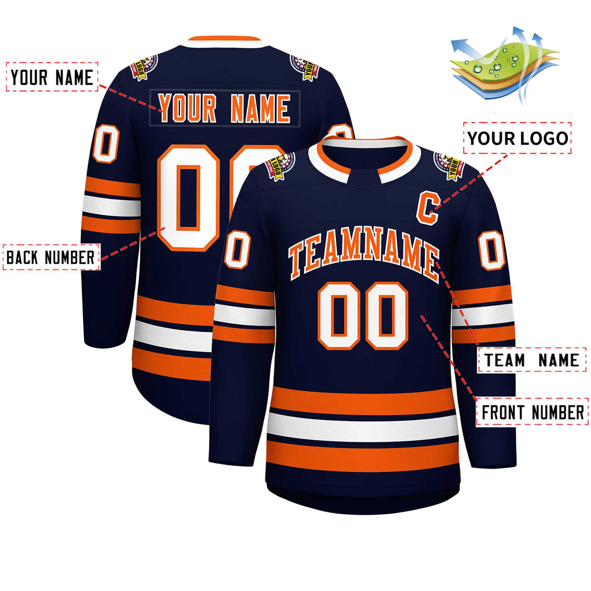 Custom Navy Orange-White Classic Style Hockey Jersey | KXKSHOP