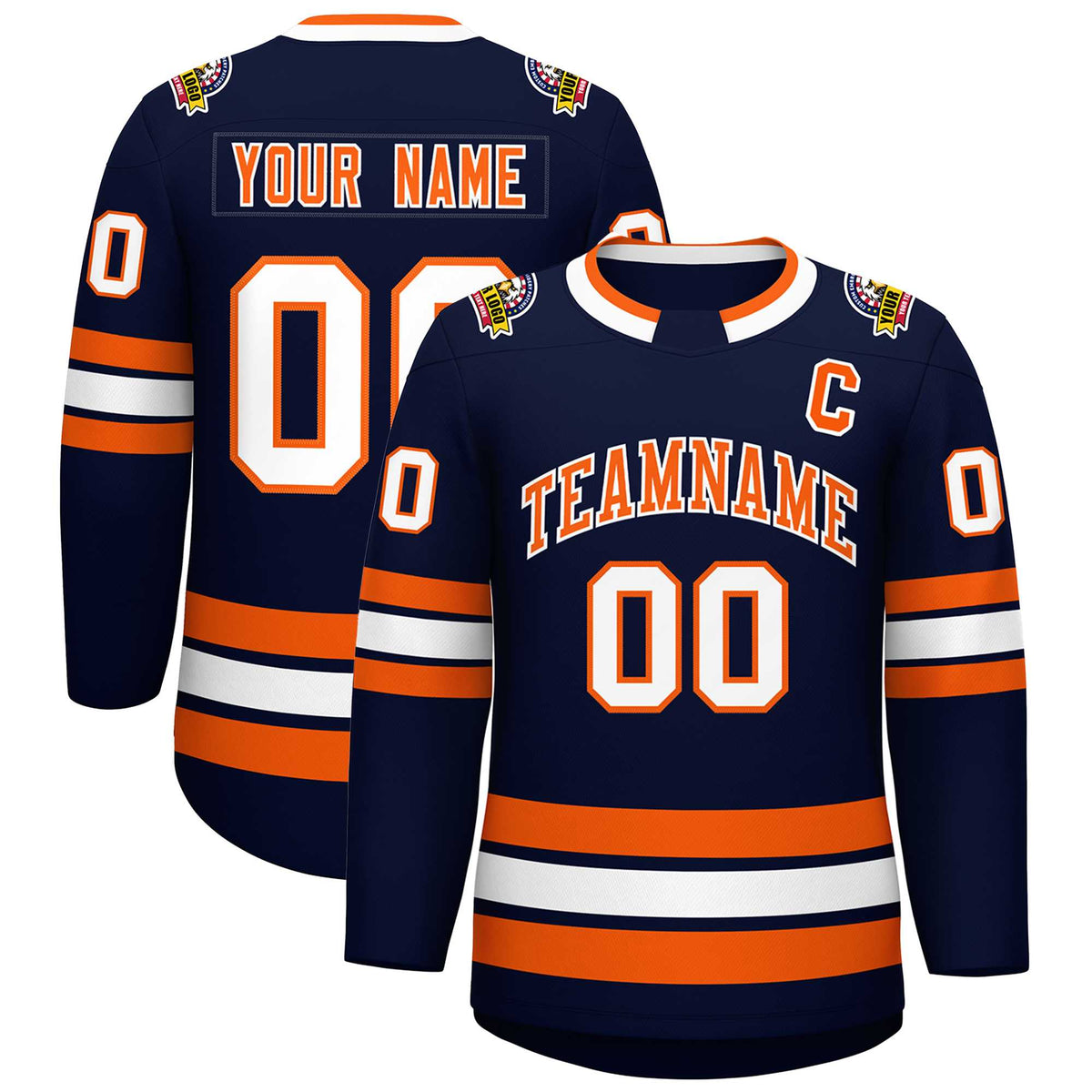 Custom Navy Orange-White Classic Style Hockey Jersey | KXKSHOP