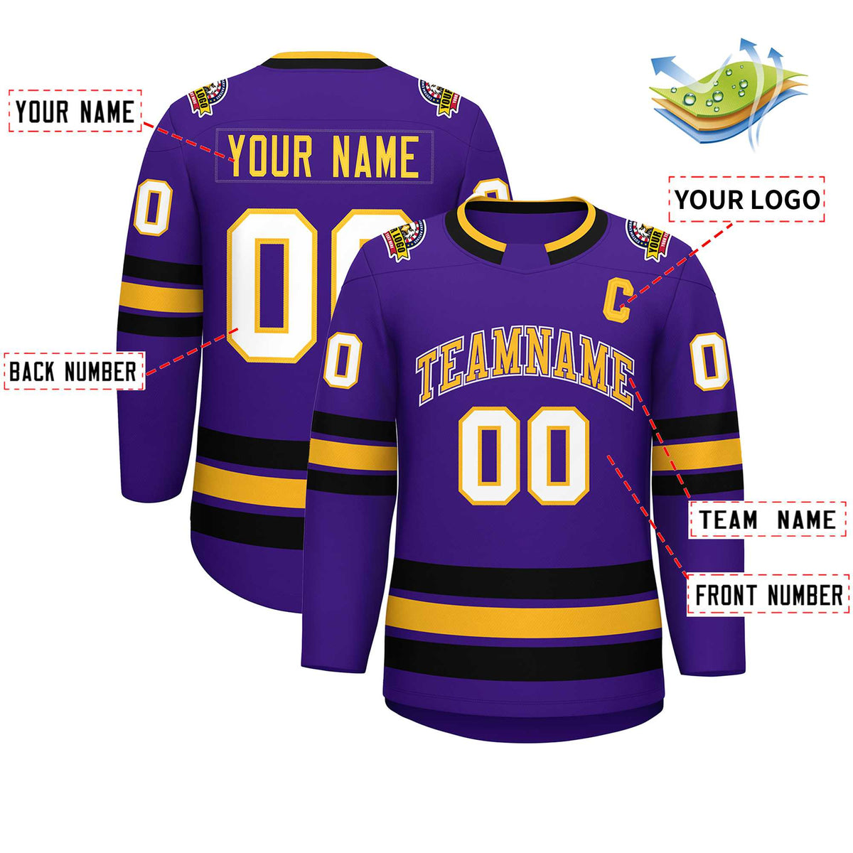Custom Purple Gold Purple-White Classic Style Hockey Jersey | KXKSHOP