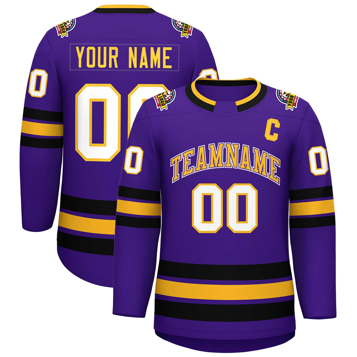 Custom Purple Gold Purple-White Classic Style Hockey Jersey | KXKSHOP