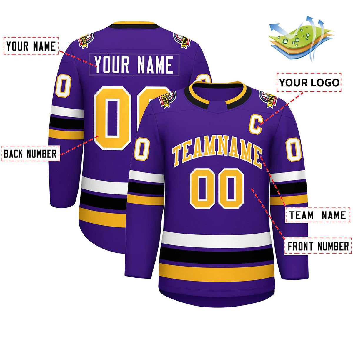 Custom Purple Gold-White Classic Style Hockey Jersey | KXKSHOP