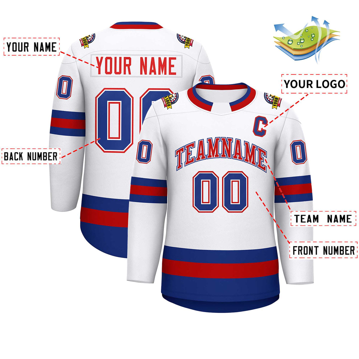 Custom White Red White-Royal Classic Style Hockey Jersey | KXKSHOP