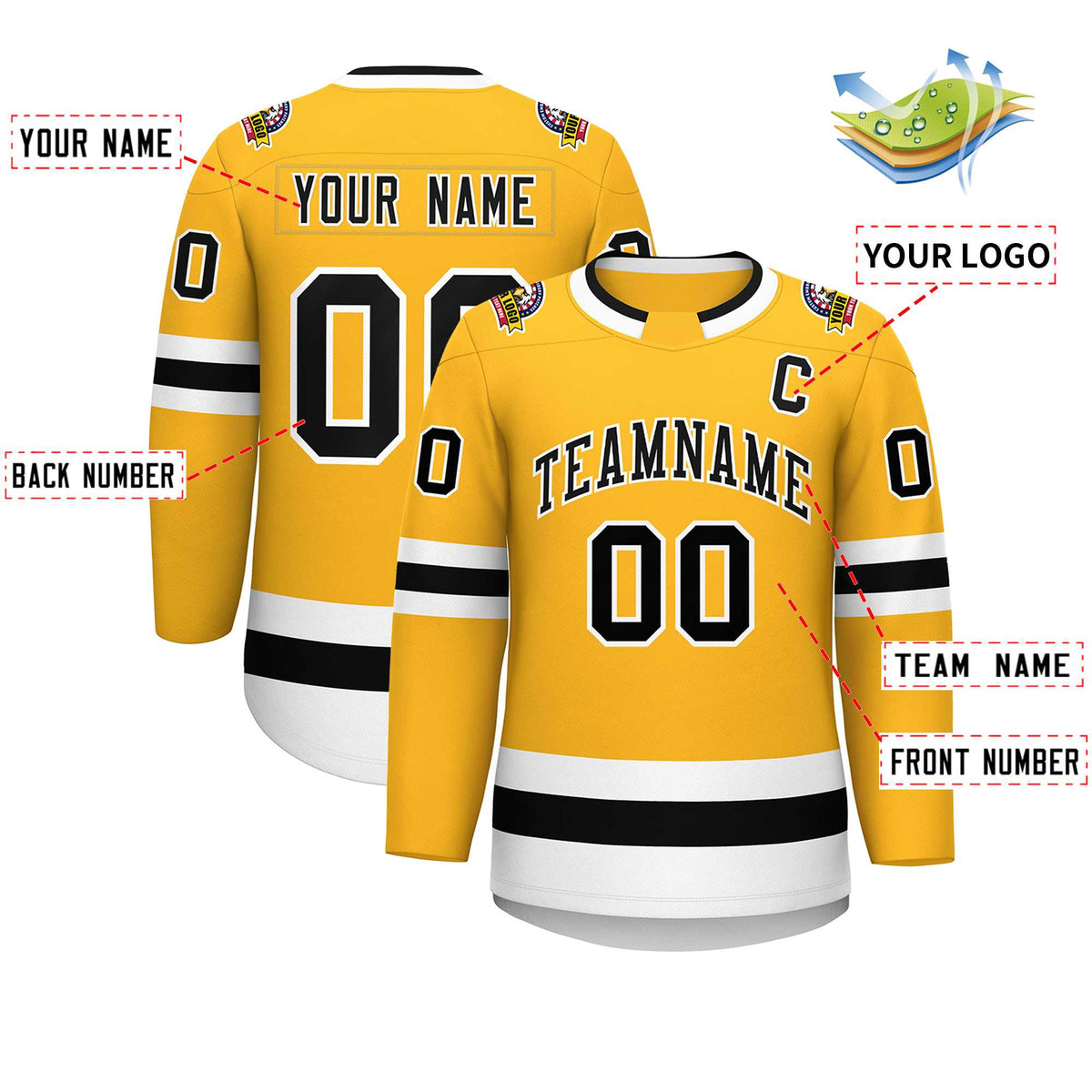 Custom Gold Black-White Classic Style Hockey Jersey | KXKSHOP