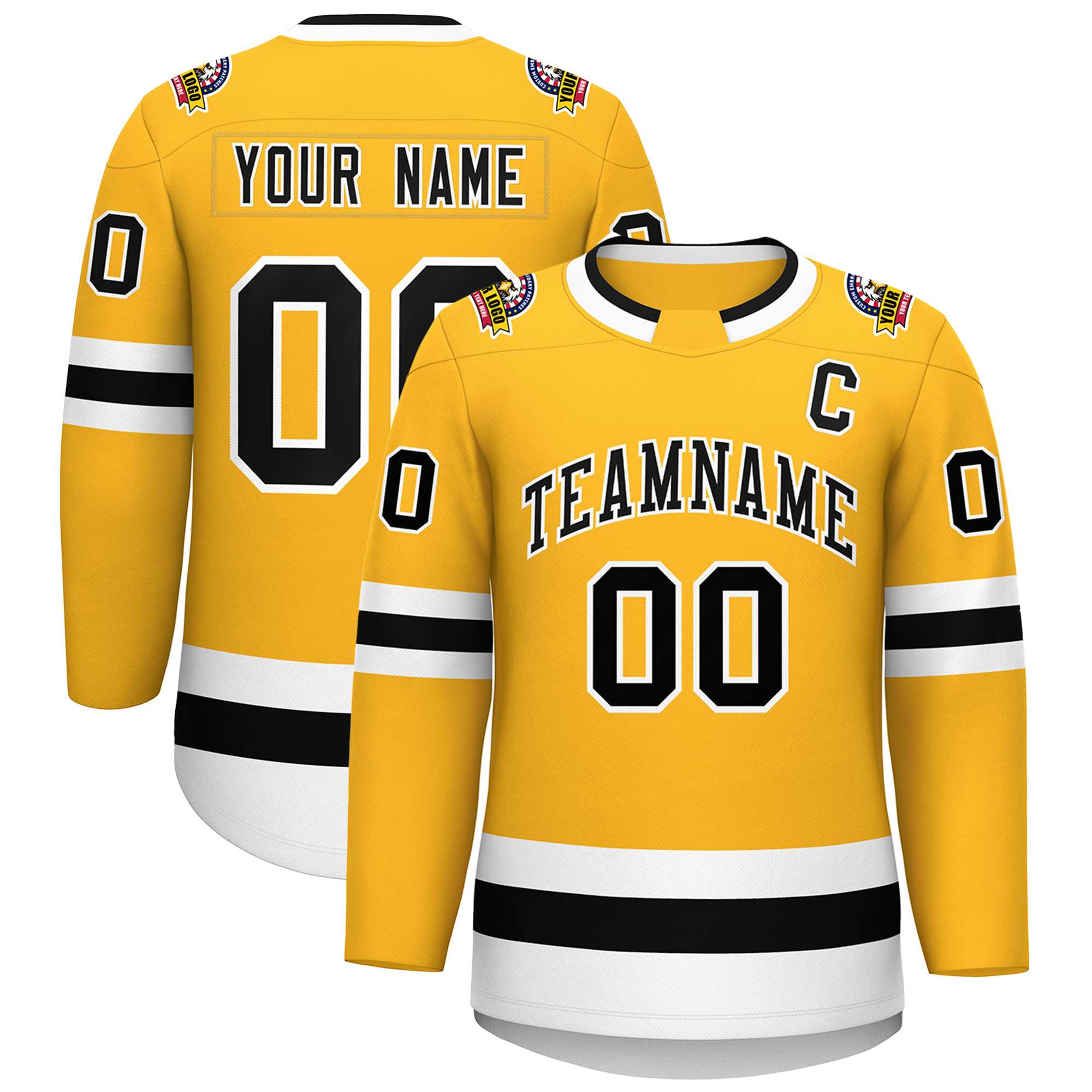 Custom Gold Black-White Classic Style Hockey Jersey | KXKSHOP
