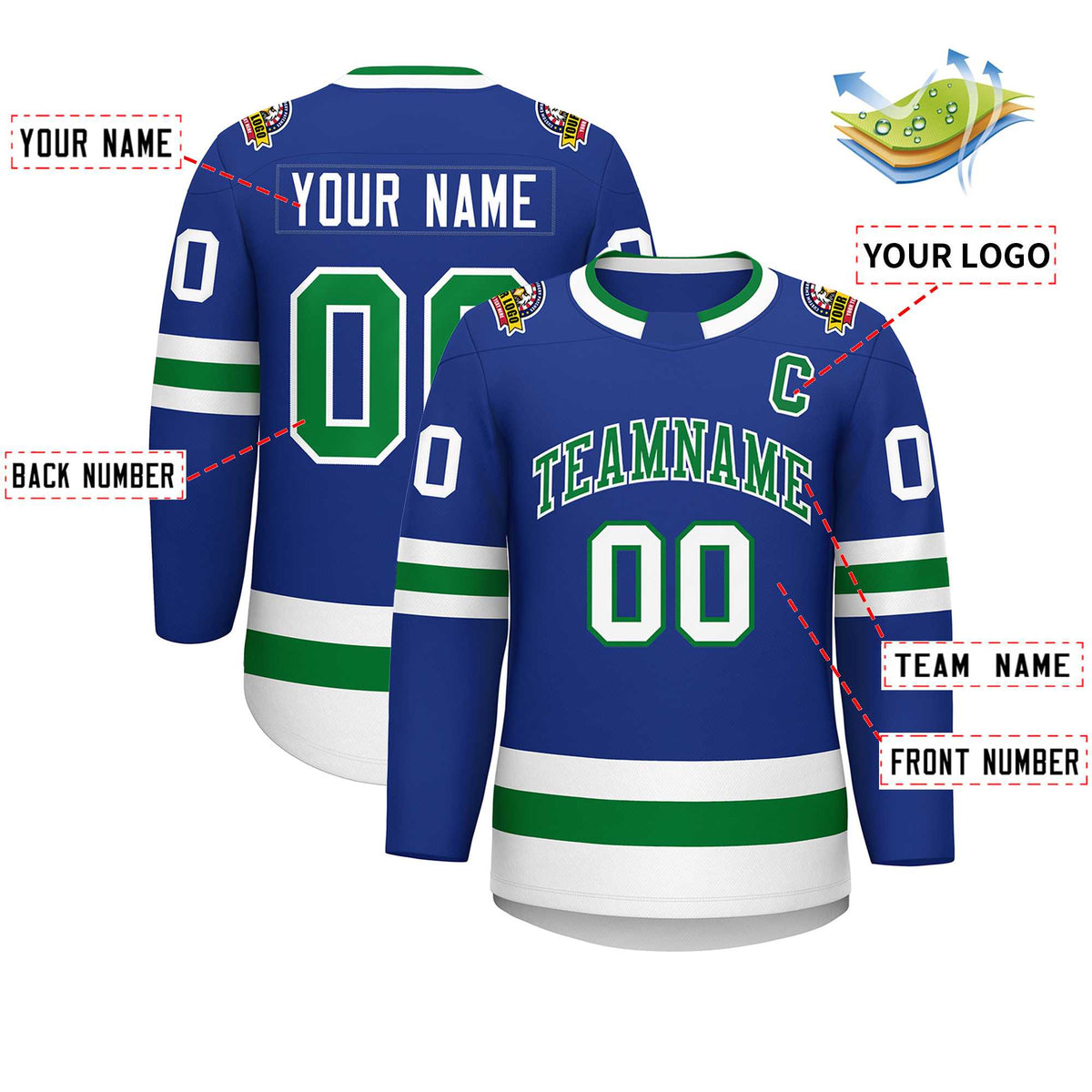 Custom Royal Kelly Green-White Classic Style Hockey Jersey | KXKSHOP