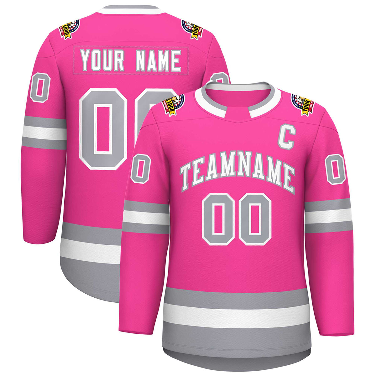Custom Pink White-Gray Classic Style Hockey Jersey | KXKSHOP