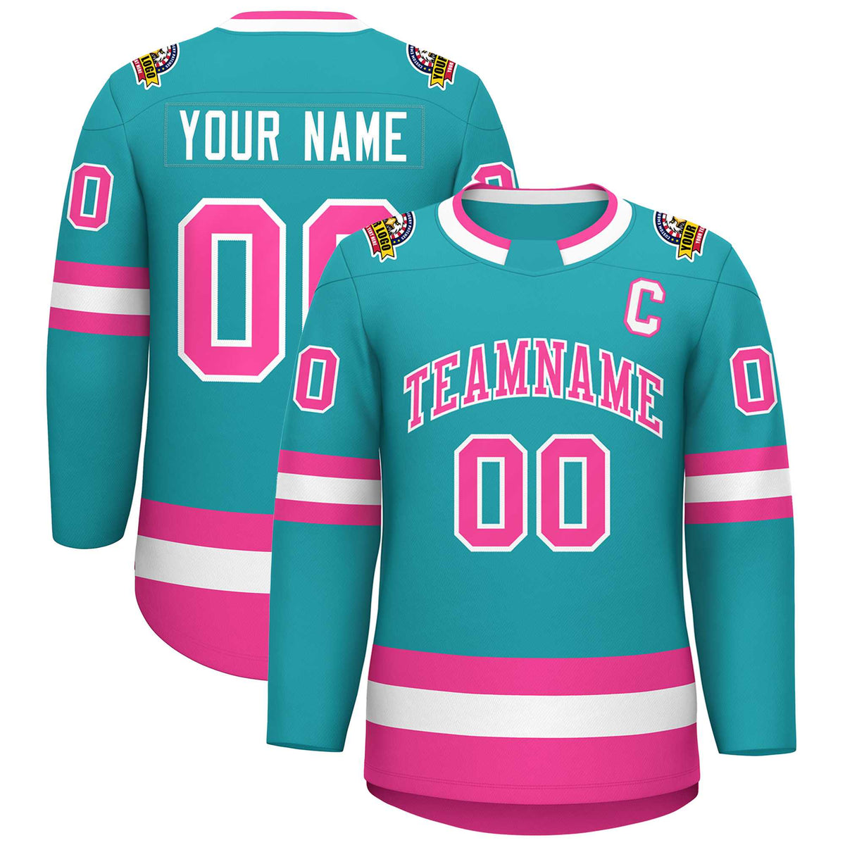 Custom Aqua Pink-White Classic Style Hockey Jersey | KXKSHOP