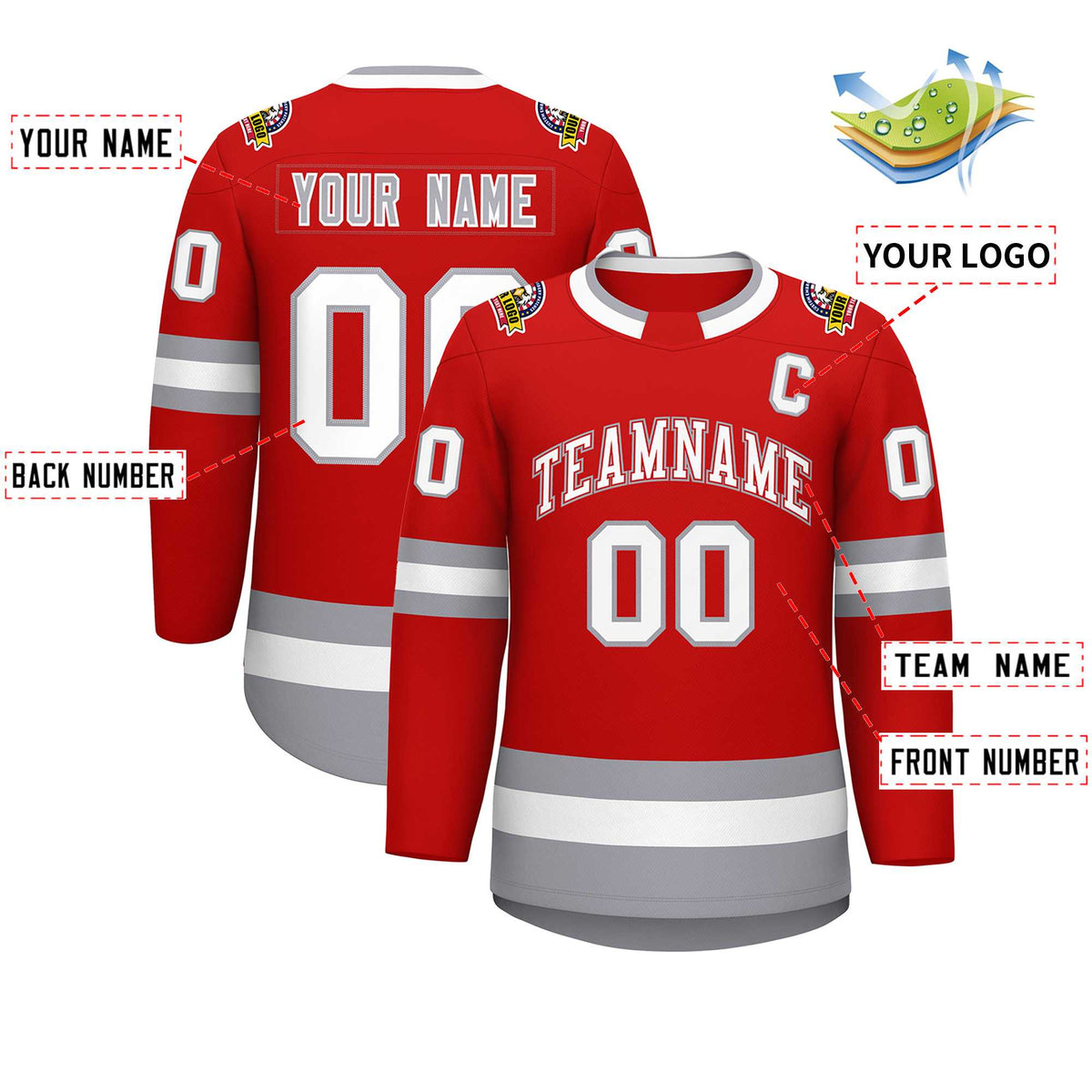 Custom Red White Red-Gray Classic Style Hockey Jersey | KXKSHOP