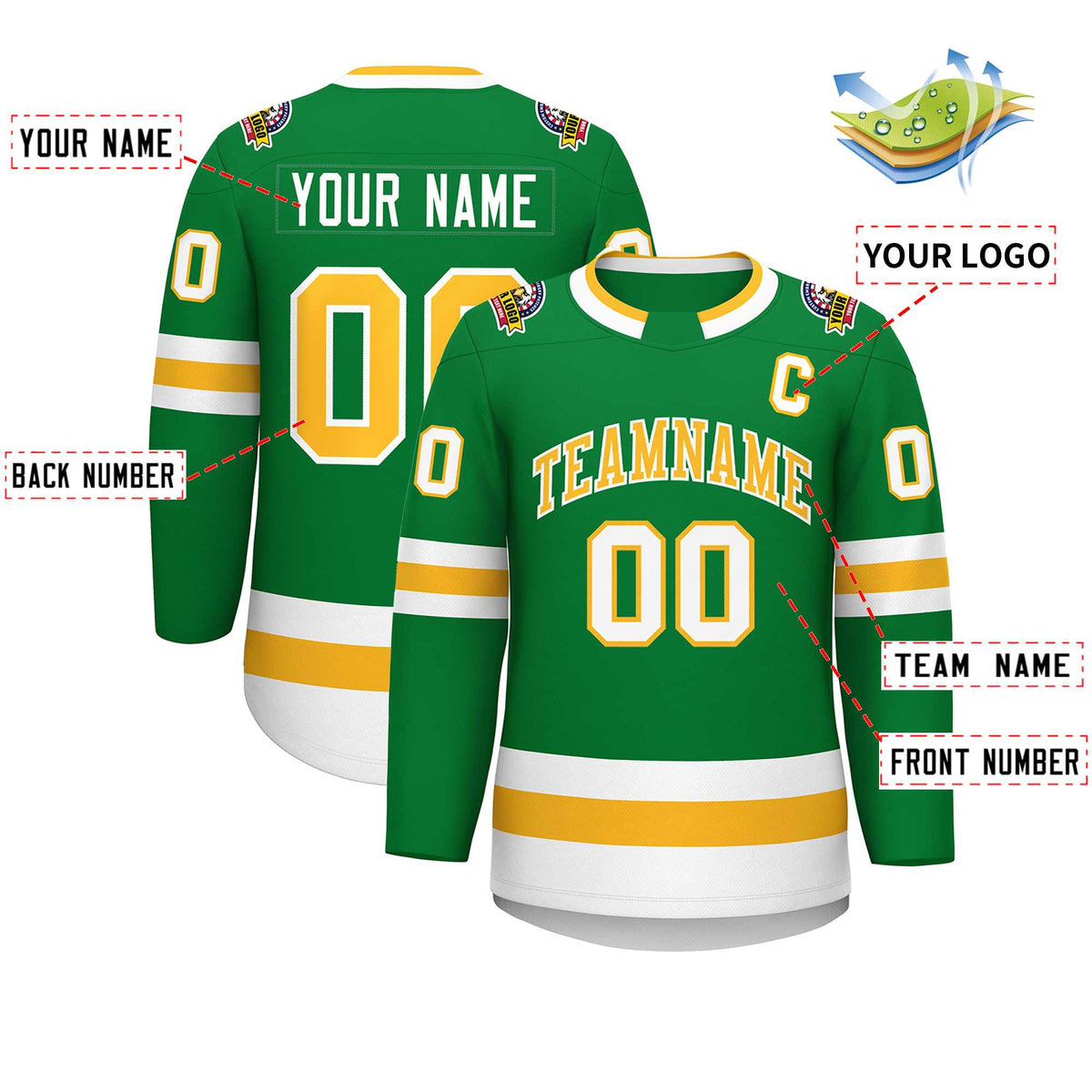 Custom Kelly Green Gold-White Classic Style Hockey Jersey | KXKSHOP