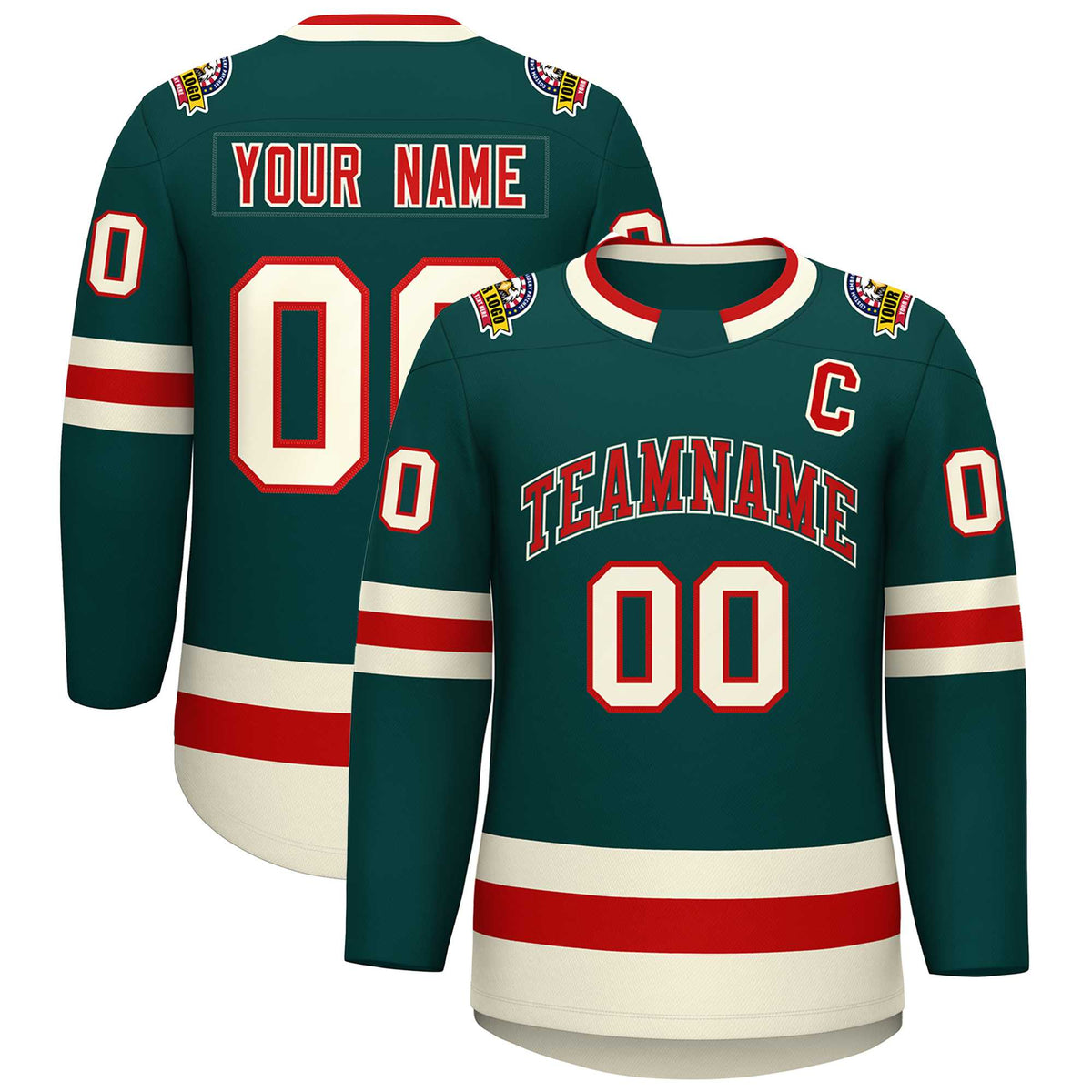 Custom Midnight Green Red Midnight Green-Khaki Classic Style Hockey Jersey | KXKSHOP