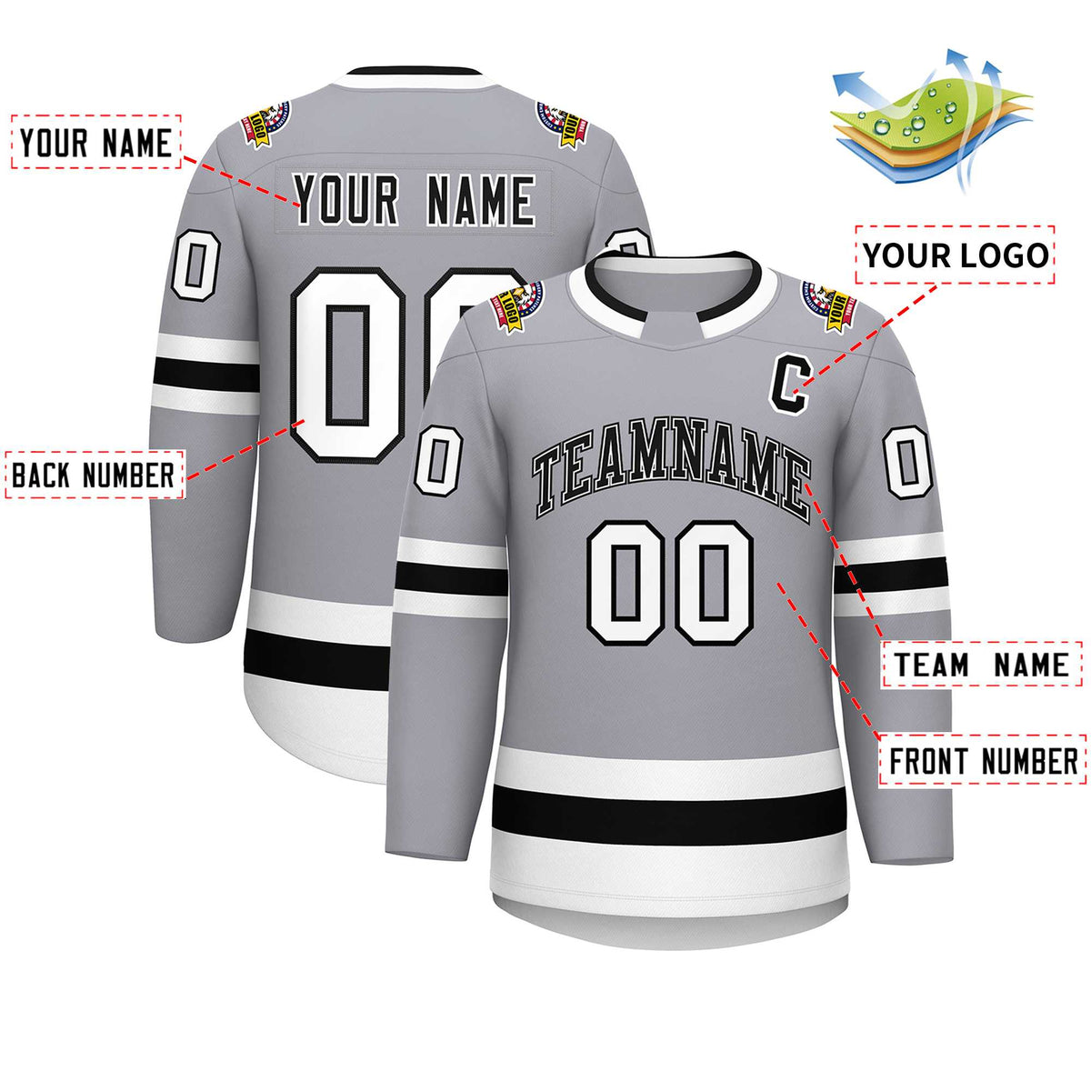 Custom Gray Black White-Black Classic Style Hockey Jersey | KXKSHOP