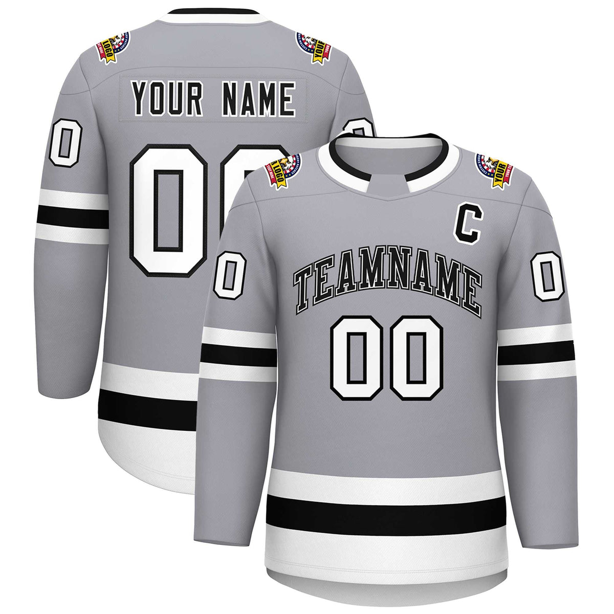 Custom Gray Black White-Black Classic Style Hockey Jersey | KXKSHOP